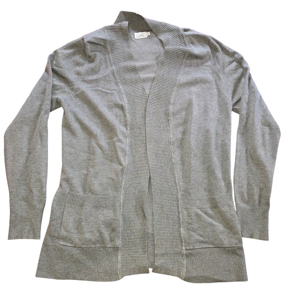 Cielo Gray Cardigan Sweater 2 pockets XL Women's office cover up